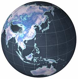 World globe showing Europe, Asia and Australia