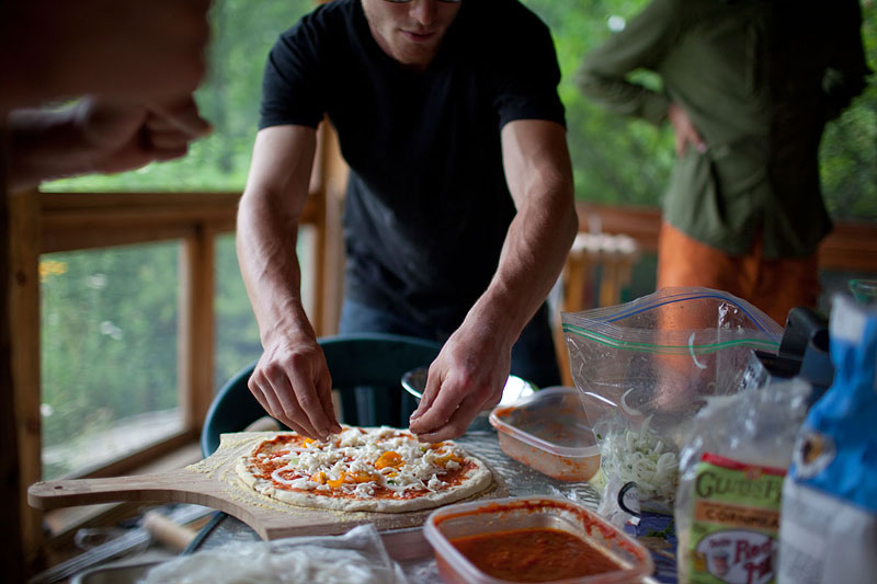 To add to the feast, Horner makes homemade pizza with tomatoes and yellow bell peppers he grew himself.