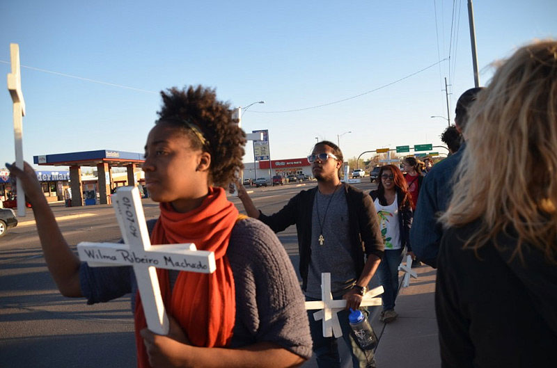 Participating in the weekly migrant vigil in Douglas, Arizona 