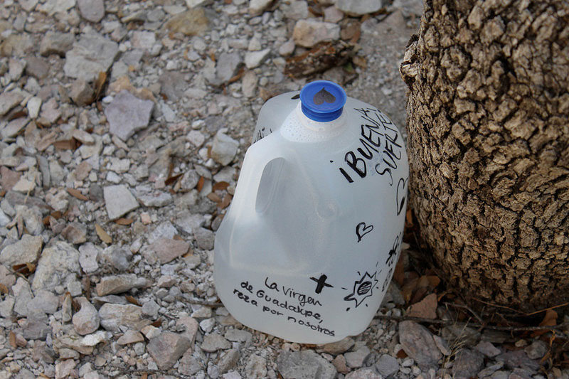 Jug of water left for migrants by No More Deaths 
