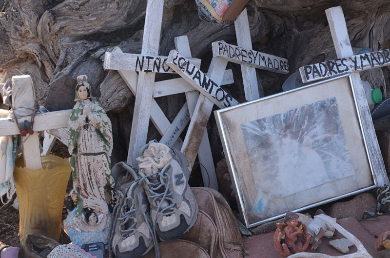 Shrine to migrants at the No More Deaths camp 
