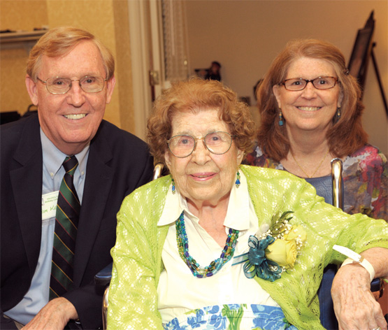  Mary Virginia Steck Kern ’34 celebrates her 100th birthday with son Tom and daughter Anne.