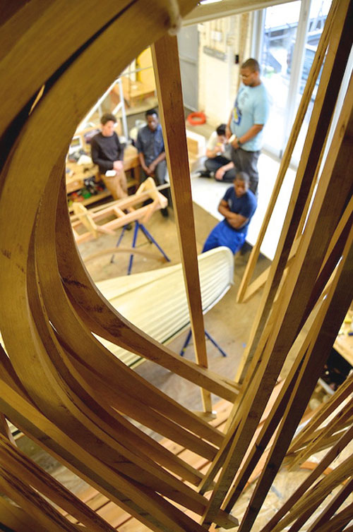 Rocking the Boat’s spacious new 3,000 square-foot shop allows participants to work on three different boats at once. 