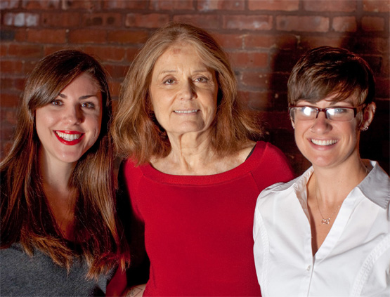  Gloria Steinem with Lauren Mulligan ‘15 and Elizabeth Schrock, campus coordinator, Sexual Assault Violence Prevention