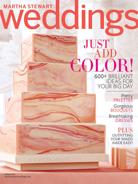 The cover of Martha Stewart Weddings spring edition, on which Schreiber’s cake was featured. 