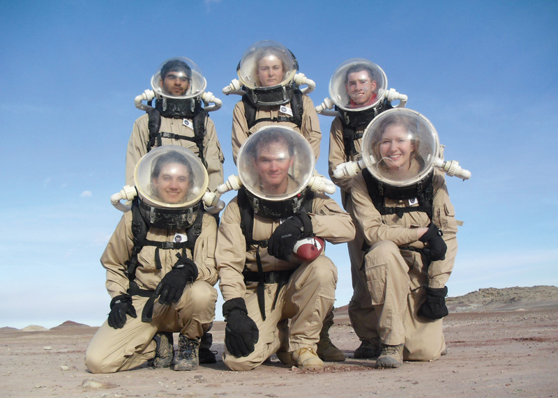 Fagin (top right) and colleagues at the Mars Desert Research Station (MDRS) in Utah, a simulated Mars-like environment operated by the Mars Society. 