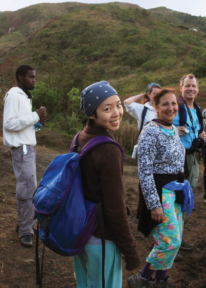 Vassar Haiti Project volunteer Tamsin Chen ’15, forefront, has returned to Haiti to help farming families.