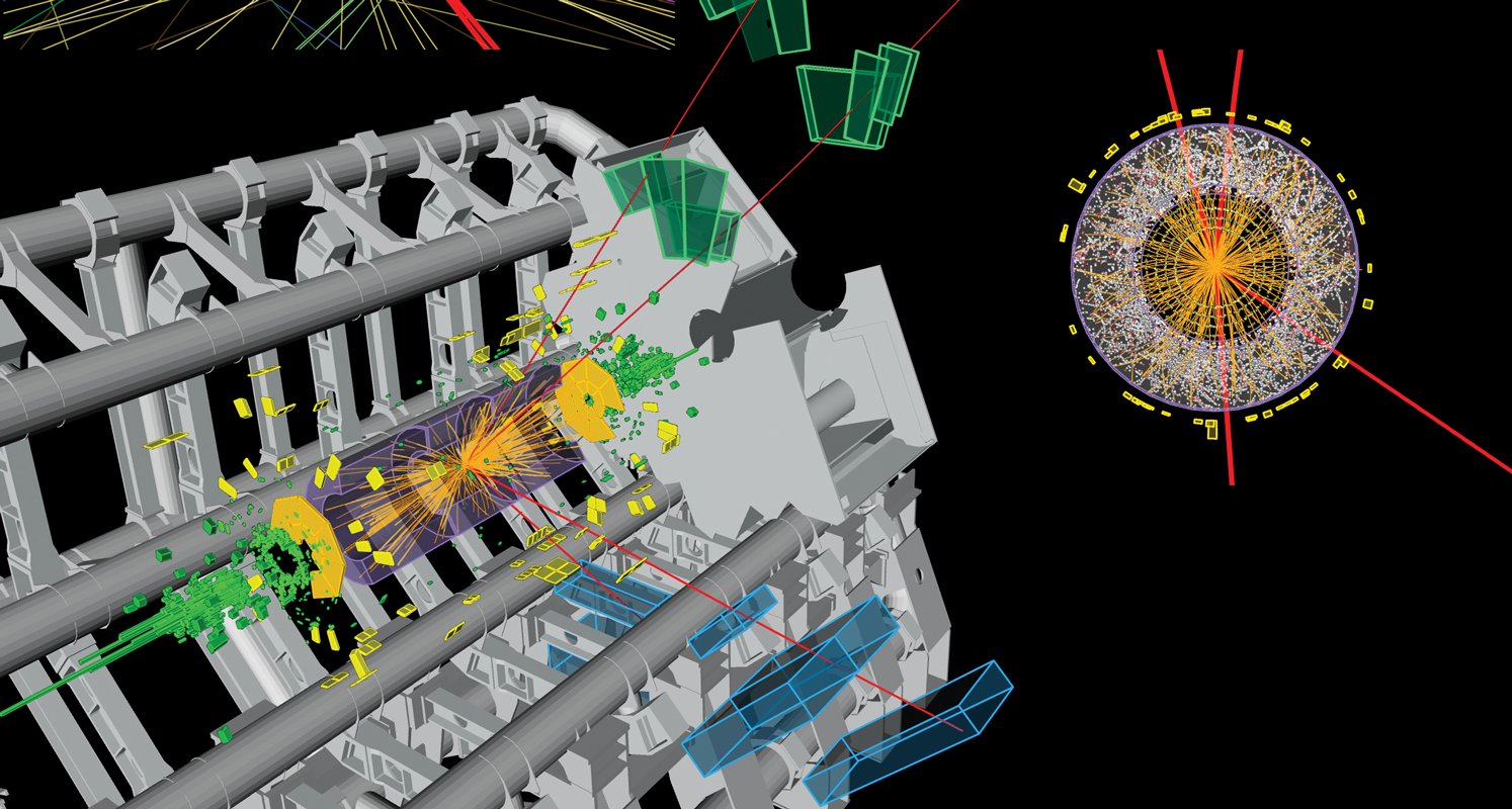 The ATLAS team's illustration of a decaying Higgs particle.