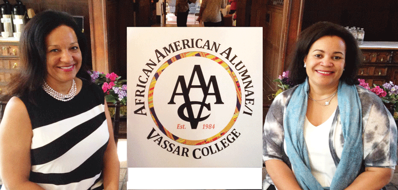 New AAAVC co-chairs Karen Clopton '80 and April Riley Robbins '85 pose with the group's updated logo.