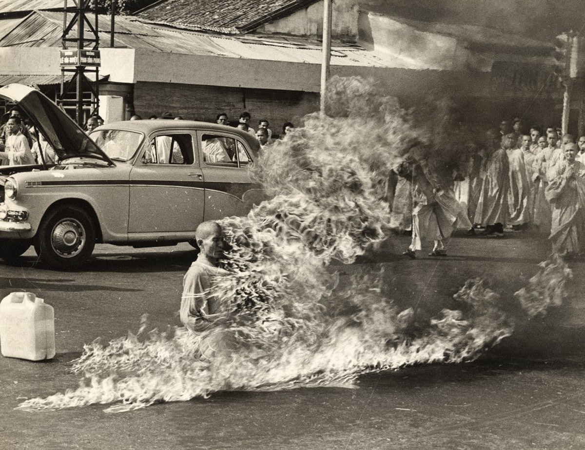 Self-immolating monk in Vietnam, 1963, by Malcolm Brown.
