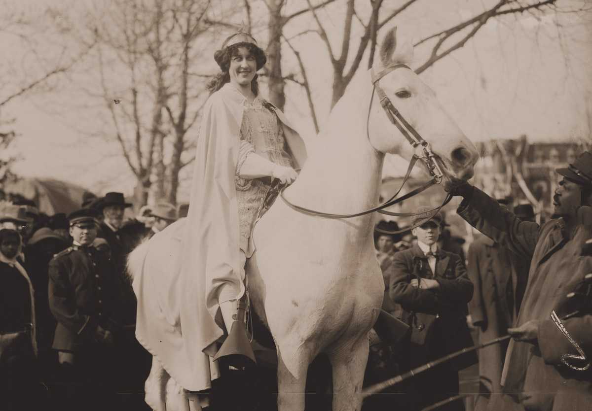 Inez Milholland (1909), who famously led a 1913 suffrage march on a white steed.